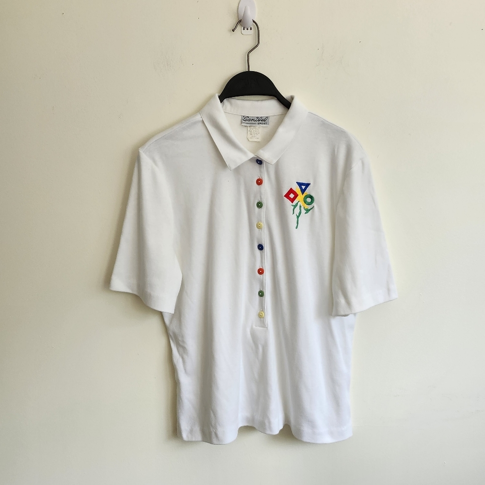 Vintage Sanibel Sport White Short Sleeve Embroidered Polo Shirts